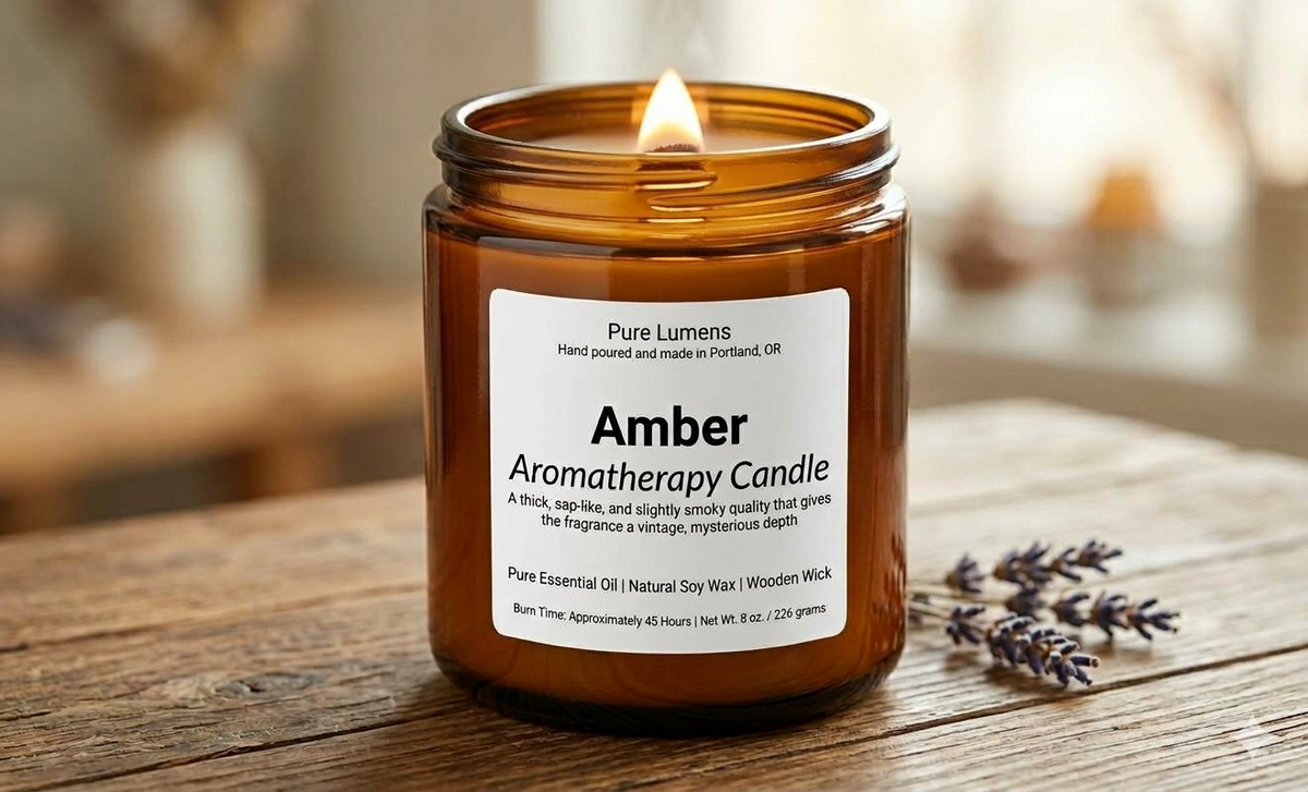 Amber Essential Oil Soya Wax Candle in Amber Glass Jar 8 oz-Wooden Wick