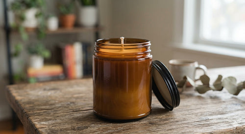 Amber Essential Oil Soya Wax Candle in Amber Glass Jar 8 oz-Cotton Wick