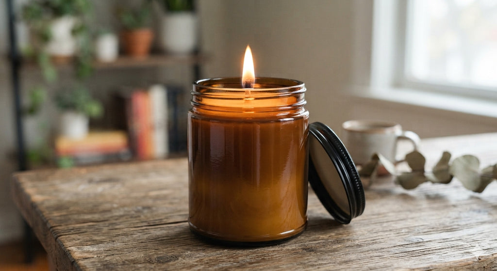 Amber Essential Oil Soya Wax Candle in Amber Glass Jar 8 oz-Cotton Wick
