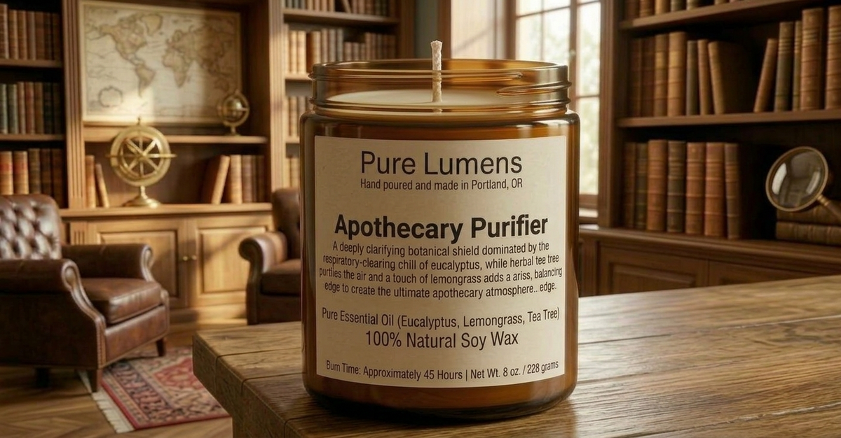 Apothecary Purifier Blend Essential Oil Soya Wax Candle in Amber Glass Jar 8 oz-Cotton Wick