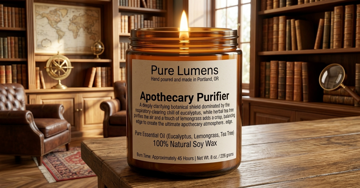 Apothecary Purifier Blend Essential Oil Soya Wax Candle in Amber Glass Jar 8 oz-Cotton Wick