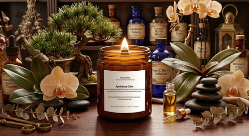Apothecary Calm Blend Essential Oil Soya Wax Candle in Amber Glass Jar 8 oz-Wooden Wick