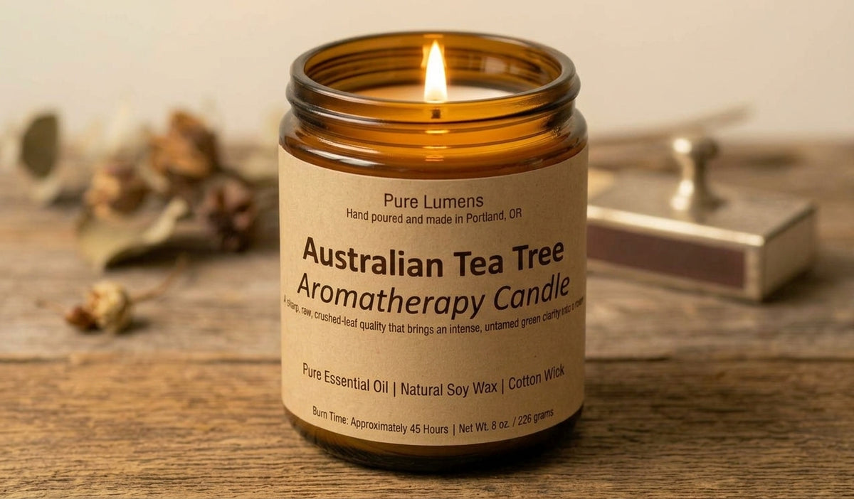 Australian Tea Tree Blend Essential Oil Soya Wax Candle in Amber Glass Jar 8 oz-Cotton Wick