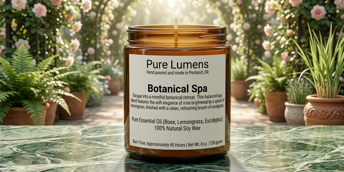 Botanical Spa Essential Oil Blend Soya Wax Candle in Amber Glass Jar 8 oz-Cotton Wick