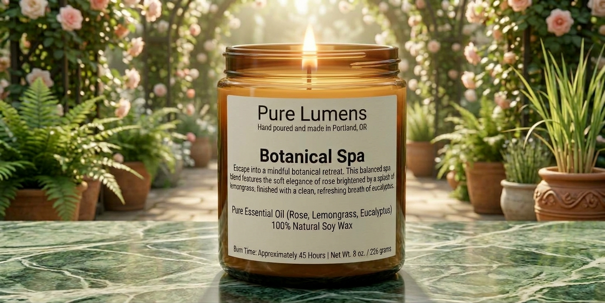 Botanical Spa Essential Oil Blend Soya Wax Candle in Amber Glass Jar 8 oz-Cotton Wick