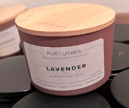 Lavender Essential Oil Soya Wax Candle in Frosted Glass Jar 4 oz