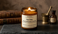 Tea Tree Essential Oil Soya Wax Candle in Amber Glass Jar 8 oz- Wooden Wick